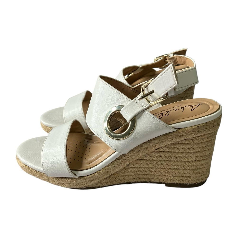 Abella True Comfort Taya Wedge Sandal Size 7 Espadrille Heel Gold Hardware - Picture 3 of 11